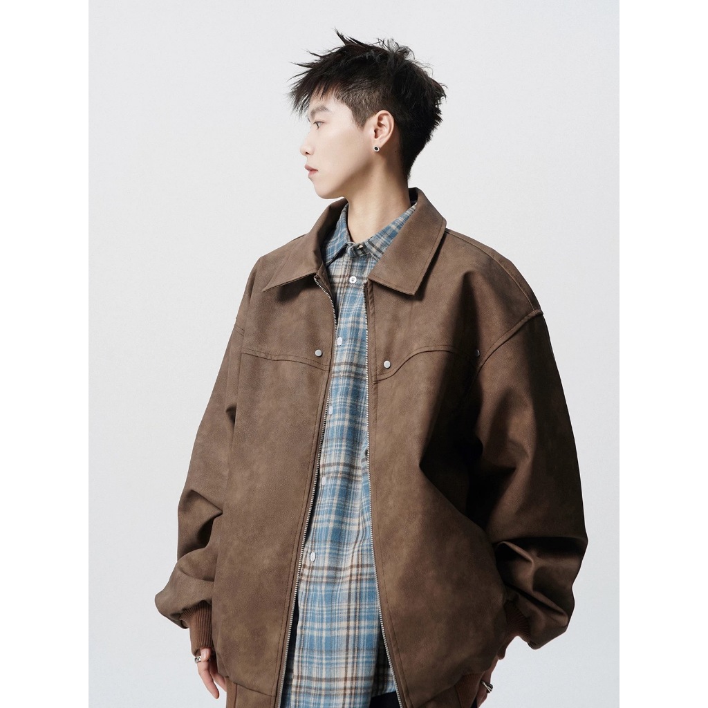 Áo khoác da nam áo da nam PU cao cấp bomber jacket nam dáng vừa cổ bẻ ...