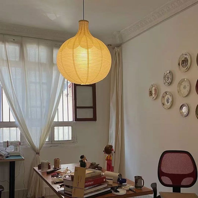 Đèn chùm đèn lồng giấy phong cách trung cổ, Đèn pha mặt dây chuyền hành tây Wabi-sabi Nhật Bản, Phòng ăn, Phòng khách, Trang trại Đèn thả trang trí thẩm mỹ