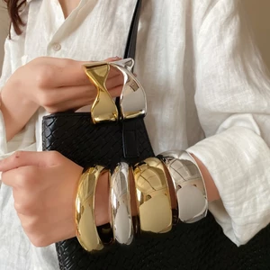 Bộ lắc tay kim loại rộng bạc và vàng, thiết kế nơ, phụ kiện thời trang cho nữ