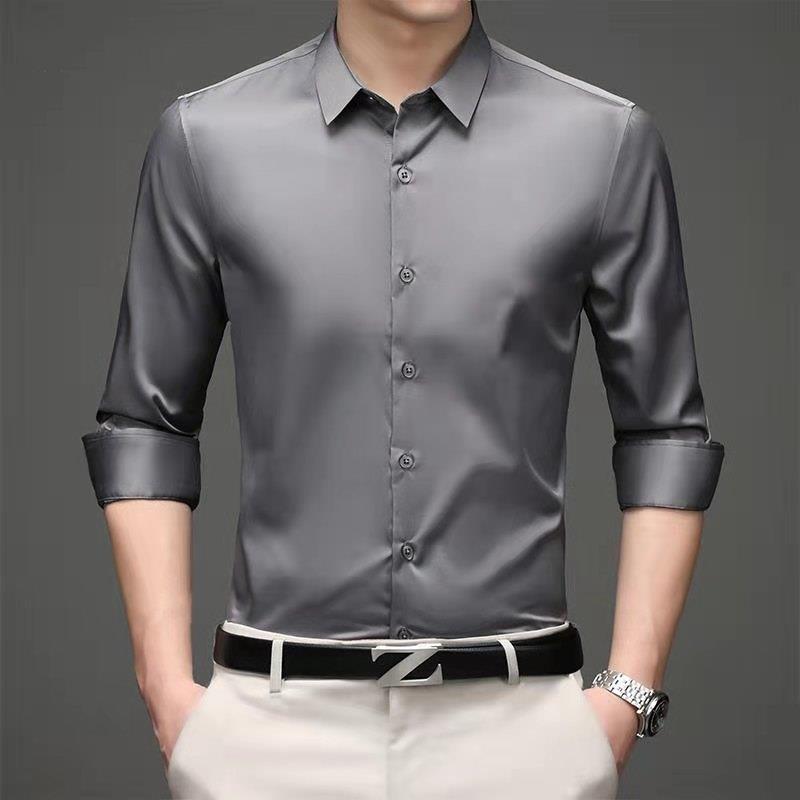 Áo sơ mi nam dài tay màu xám công sở thời trang Áo sơ mi công sở màu trắng thông thường