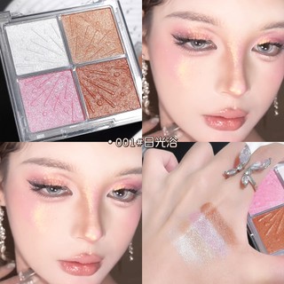 Palette Phấn Highlighter 4 Màu FAMOTY- Ngọc Trai Lấp Lánh Flash Phong Cách Hàn Quốc Đào Tông Màu Hồng Làm Sáng Tự Nhiên Đường Viền Mặt