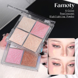 Palette Phấn Highlighter 4 Màu FAMOTY- Ngọc Trai Lấp Lánh Flash Phong Cách Hàn Quốc Đào Tông Màu Hồng Làm Sáng Tự Nhiên Đường Viền Mặt