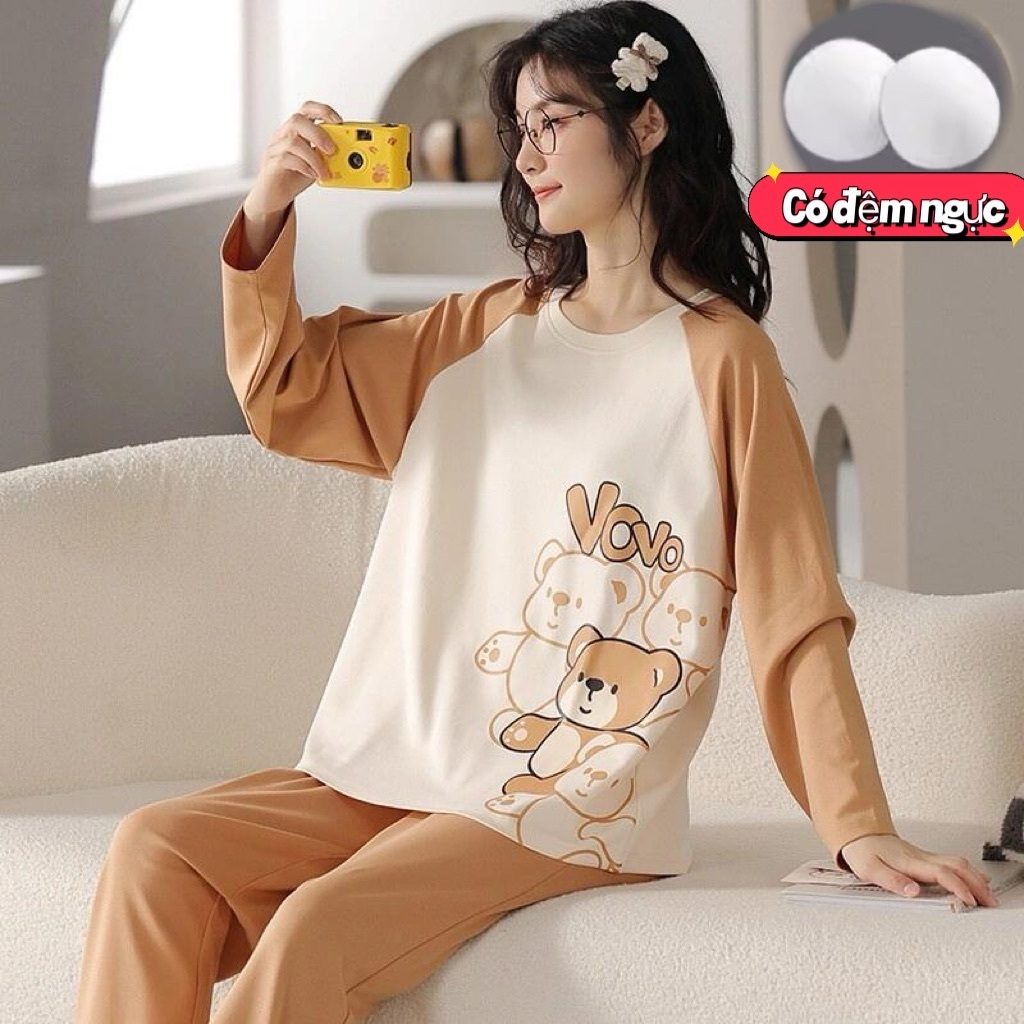 Bộ đồ ngủ nữ dễ thương mới thu xuân 2026: Áo cổ tròn cotton mát in hình hoạt hình【mặc nhà hay dạo phố đều đẹp】