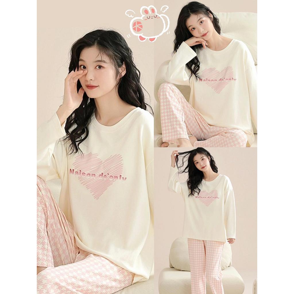Bộ đồ ngủ nữ dễ thương mới thu xuân 2026: Áo cổ tròn cotton mát in hình hoạt hình【mặc nhà hay dạo phố đều đẹp】