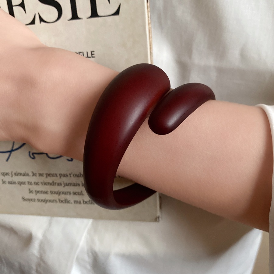 Bộ vòng tay mở không đều màu burgundy độc đáo, phụ kiện thời trang retro dành cho nữ