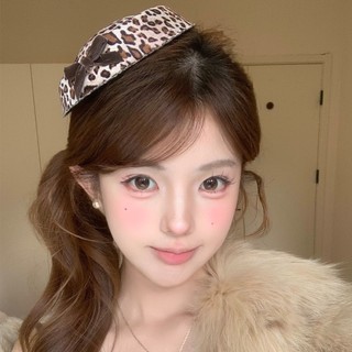 DREJEW Bộ Kẹp Tóc Hình Nón Da Báo & Kẻ Sọc Nhung, Phụ Kiện Tóc Cute Cho Nữ Thu Đông