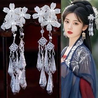 Cổ kẹp tóc retro thời trang với hoa và hạt bạc tua rua - Phụ kiện tóc đẹp