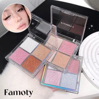 Palette Phấn Highlighter 4 Màu FAMOTY- Ngọc Trai Lấp Lánh Flash Phong Cách Hàn Quốc Đào Tông Màu Hồng Làm Sáng Tự Nhiên Đường Viền Mặt