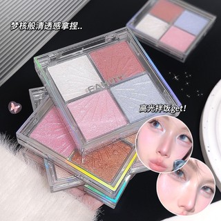 Palette Phấn Highlighter 4 Màu FAMOTY- Ngọc Trai Lấp Lánh Flash Phong Cách Hàn Quốc Đào Tông Màu Hồng Làm Sáng Tự Nhiên Đường Viền Mặt