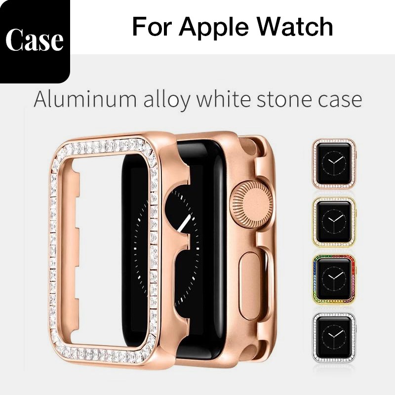 Nam Nữ Hợp Kim Nhôm Sang Trọng + Ốp Lưng Chống Sốc Kim Cương Zircon Cho Apple Watch SE3 Ultra3 S9 S8 SE S7 S6 Ultra 49mm 42mm 40mm 44mm 41mm 45mm Iwatch Case