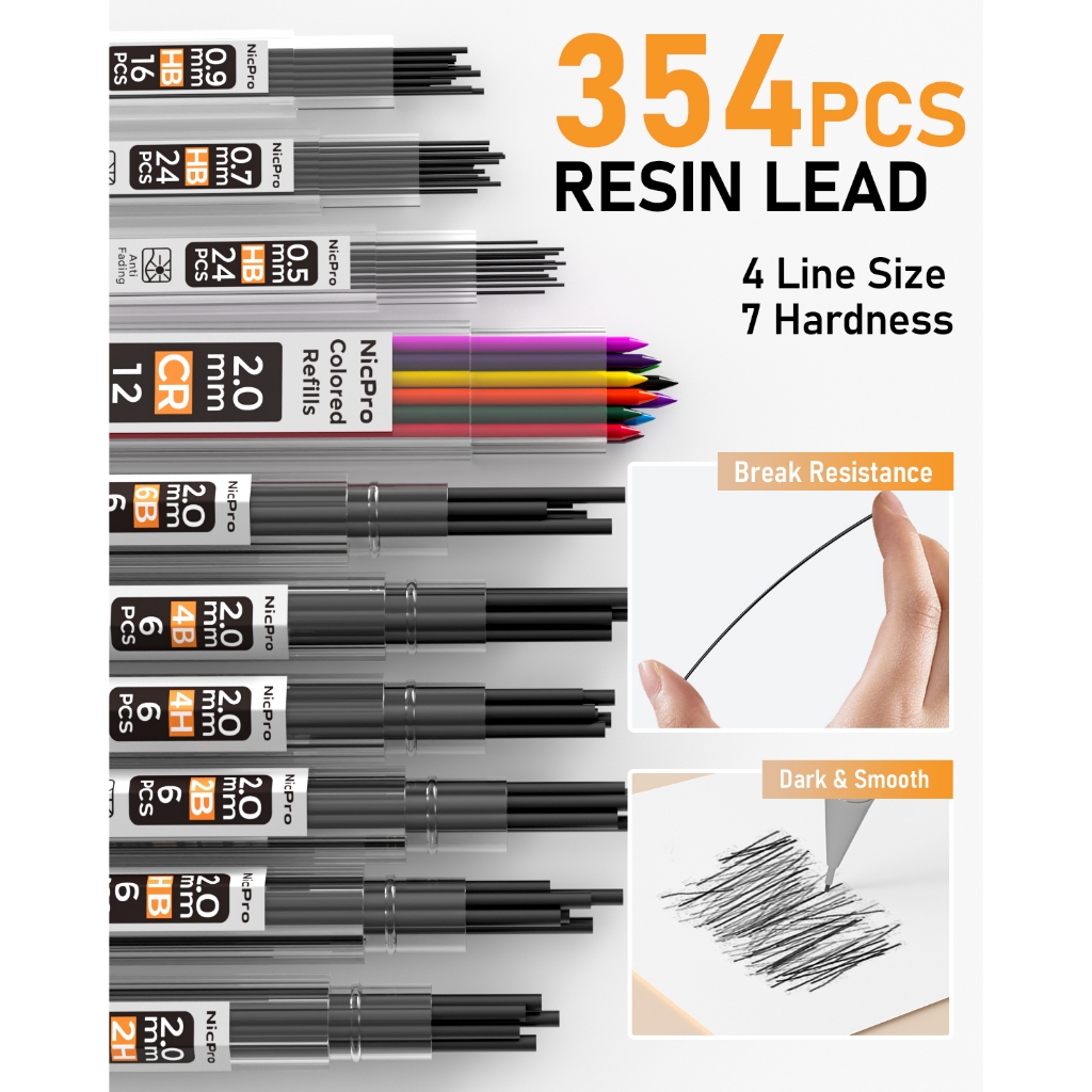 Nicpro 35 CÁI Bộ bút chì cơ khí nghệ thuật vàng, 3 CÁI Bút chì soạn thảo kim loại 0,5 mm & 0,7 mm & 0,9 mm & 3 CÁI Giá đỡ chì 2 mm (6B 4B 2B HB 2H 4H Màu) để vẽ phác thảo