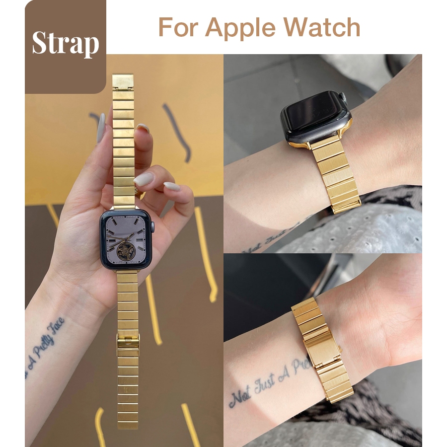 Dây đeo tre chống thấm nước cổ điển bằng thép không gỉ dành cho nữ Thích hợp cho Apple Watch S11 SE3 Ultra3 S10 S9 S8 SE S7 S6 Ultra 49mm 46mm 42mm 40mm 44mm 41mm 45mm Dây đeo cổ tay