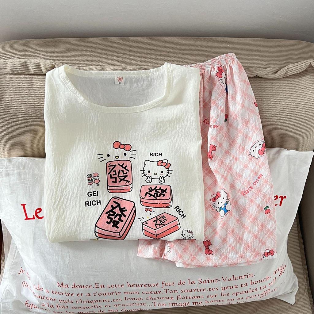 【Bộ đồ ngủ mùa hè cotton có miếng độn ngực】Áo tay ngắn + quần đùi – Đồ mặc nhà nữ – Dễ thương, thông thoáng, hot trend
