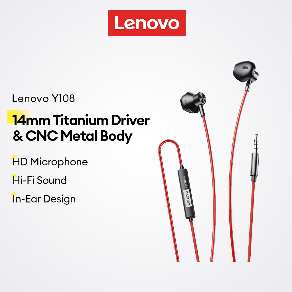Tai nghe có dây Lenovo Y108 và Y108 Pro và tai nghe nhét tai với trình điều khiển titan 14mm và thân kim loại CNC cộng với micrô HD