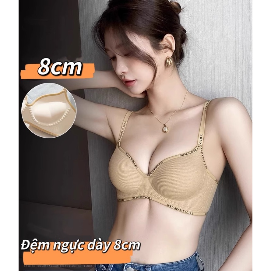 Áo ngực không gọng độn dày 8cm - Họa hình nâng đỡ quyến rũ, kiểu cổ sâu V-line (Hàng mới Thu Đông)
