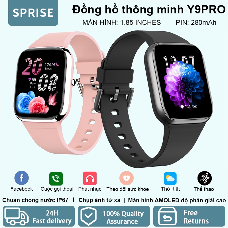 Đồng Hồ Thông Minh SPRISE Y9 Cao Cấp Bluetooth Đa Năng Nhịp Tim Thể Dục Dây Đeo Tay Theo Dõi Giấc Ngủ Nhắc Nhở IP67 Chống Thấm Nước Nam Nữ