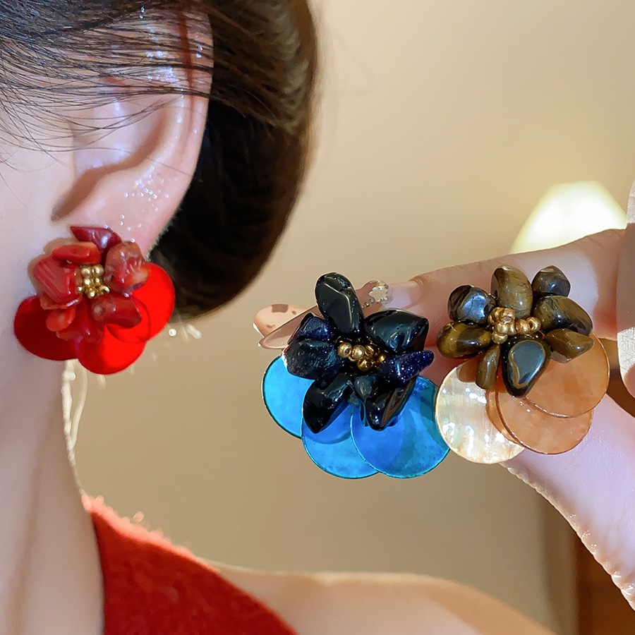 Bông Tai Hoa Nhiều Màu Vàng Accent Vintage - JewBeauty