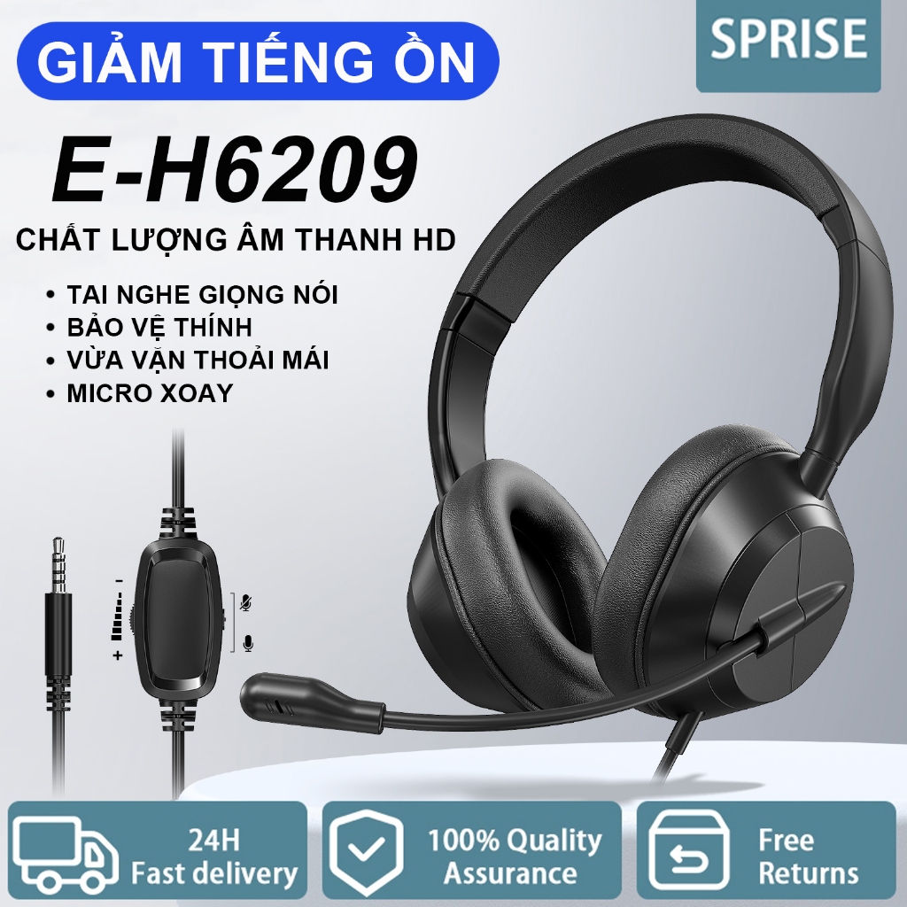 Tai nghe SPRISE H6209 có dây âm thanh nổi Mic xoay khử tiếng ồn Giắc cắm 3.5 mm & kép 3.5mm đa thiết bị có băng đô / Mic có thể điều chỉnh