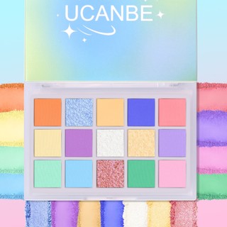 Bảng phấn mắt đầy màu sắc UCANBE-15 màu sắc Mờ rực rỡ, lấp lánh lung linh & lấp lánh Duochrome Hoàn thiện sắc tố cao, có thể pha trộn, lâu trôi Pastel Rainbow Eye Makeup Pallet