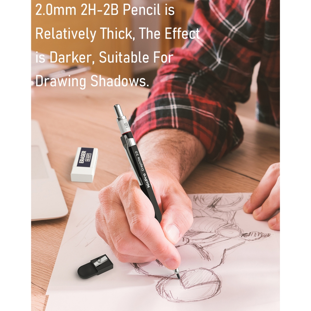 Bộ bút kim loại 6 chiếc Nicpro kèm hộp da, bút cơ 0,5/0,7/0,9/2.0mm kèm 15 ống nạp để viết, vẽ