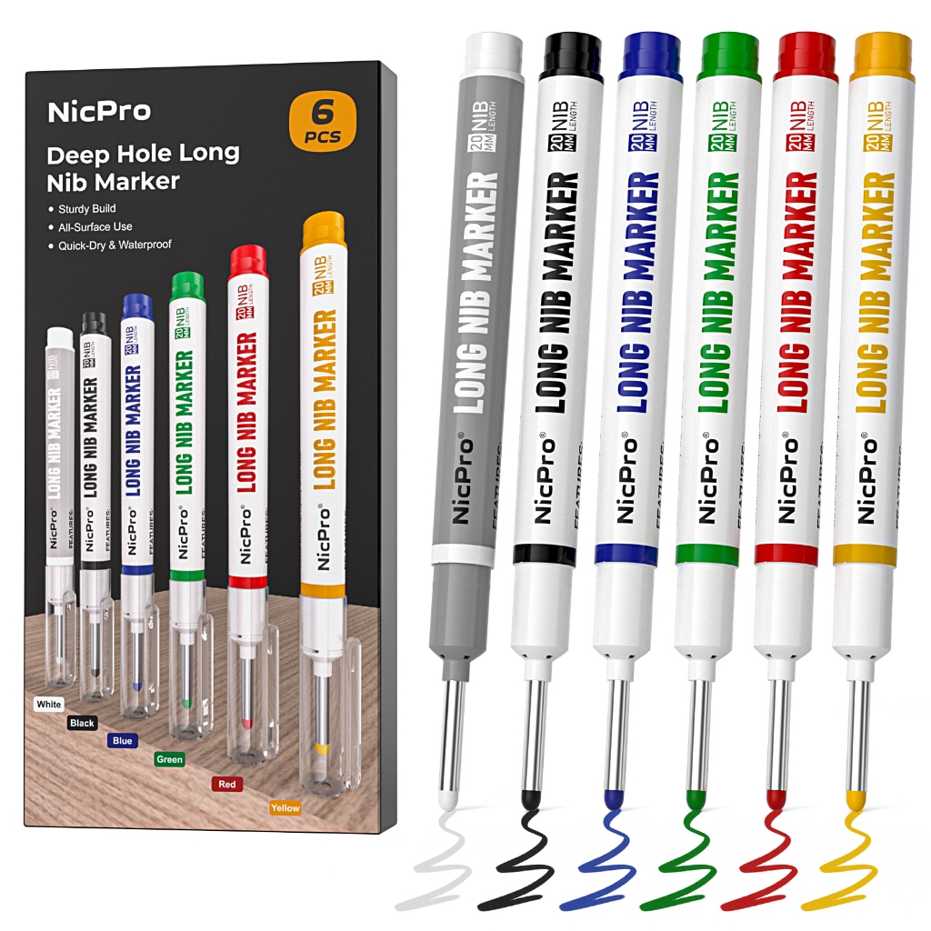 Nicpro bút đánh dấu đầu dài 20 mm, nhanh khô chống thấm nước, dùng cho kim loại, thép, ngói, thủy tinh