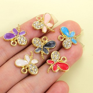 10 chiếc Tinh dầu nhỏ giọt 6 màu rực rỡ với kim cương giả, Mặt dây chuyền hợp kim tạo kiểu côn trùng dễ thương cho bông tai vòng cổ thời trang DIY Vòng đeo tay Móc khóa mắt cá chân và đồ thủ công sáng tạo
