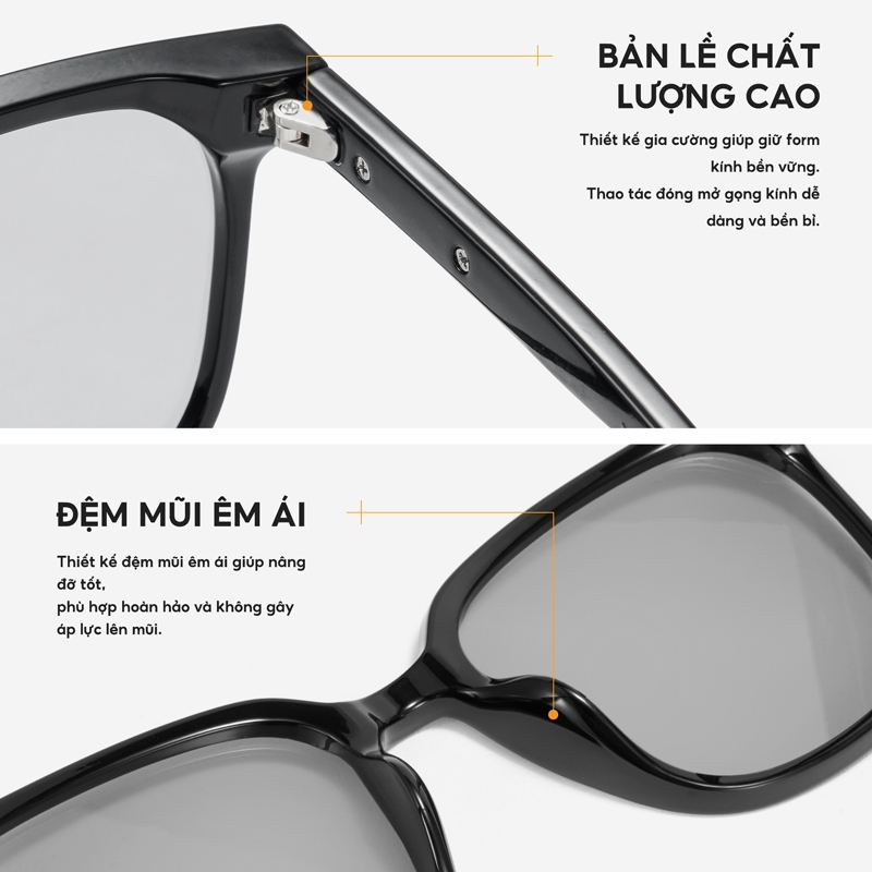 Cyxus Kính râm phân cực/Kính râm đổi màu/Kính râm thời trang chống tia UV/Gọng vuông TR90, unisex, phù hợp cho bãi biển, lái xe và các dịp thời trang. 1711I