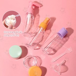 Bộ chai chiết mỹ phẩm du lịch mini – dạng xịt & nhấn, đựng sữa rửa mặt, toner, dưỡng da, tiện mang theo