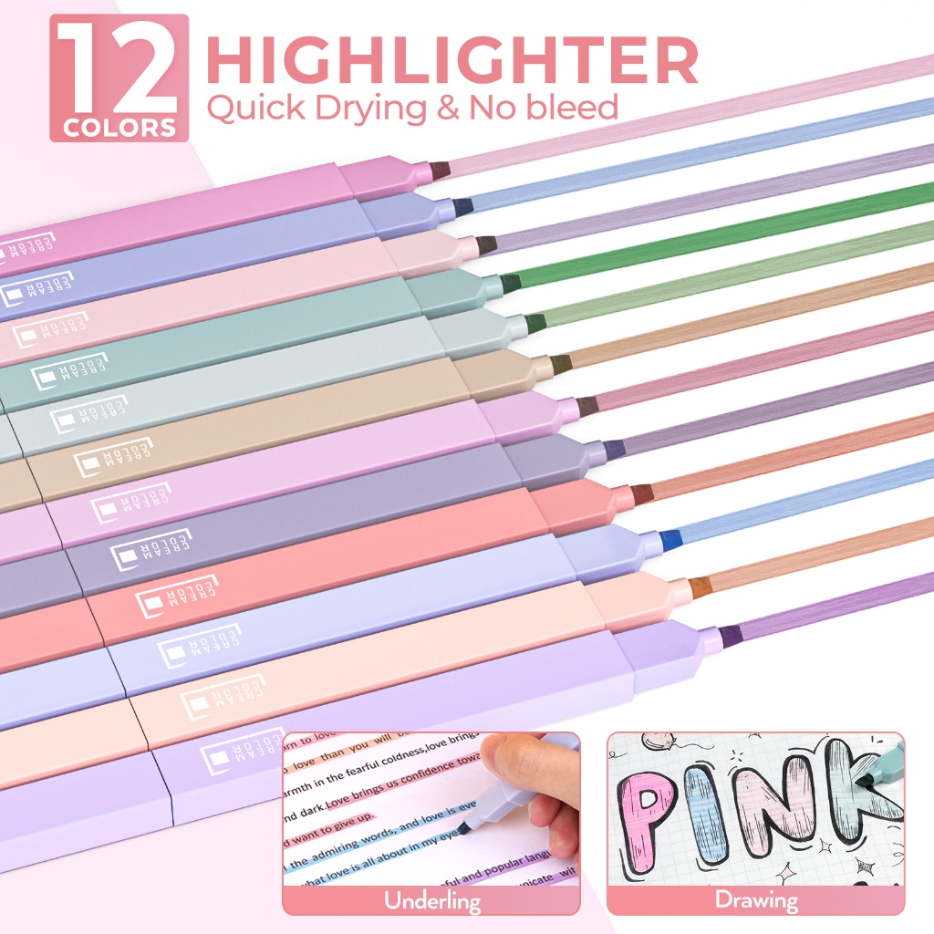 Nicpro 39 đồ dùng học tập thẩm mỹ kèm hộp đựng, bút chì hồng dễ thương, 12 bút dạ pastel, 5 bút mực đen khô nhanh, 6 bút chì cơ 0.5 & 0.7 mm, phù hợp học sinh