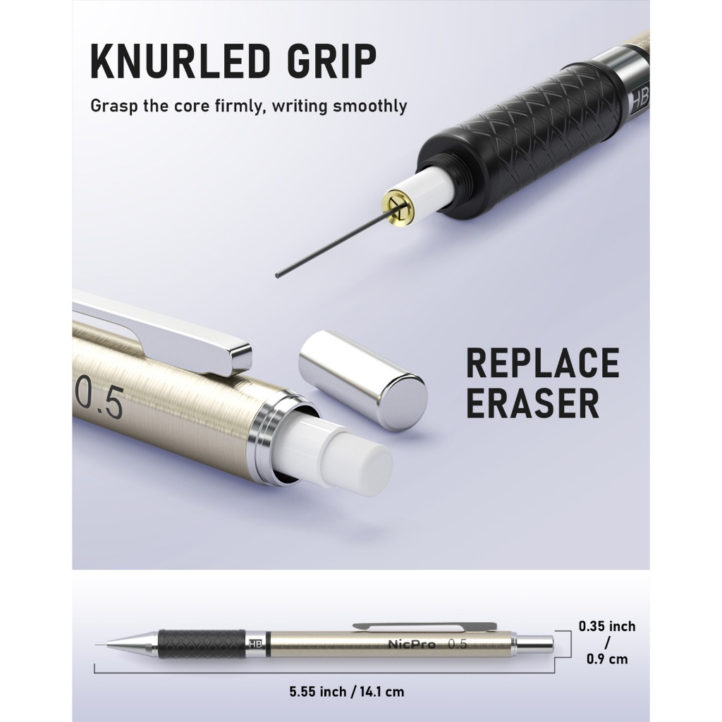 Nicpro 3 Bút Chì Cơ Nghệ Thuật 0.5 mm Bộ Trong Hộp Bảo Quản, Bút Chì Soạn Thảo Với 6 Ống HB Nạp Chì, 3 Tẩy, 1 Tẩy Nạp Ống Cho Nghệ Sĩ Viết, Vẽ, Phác Thảo