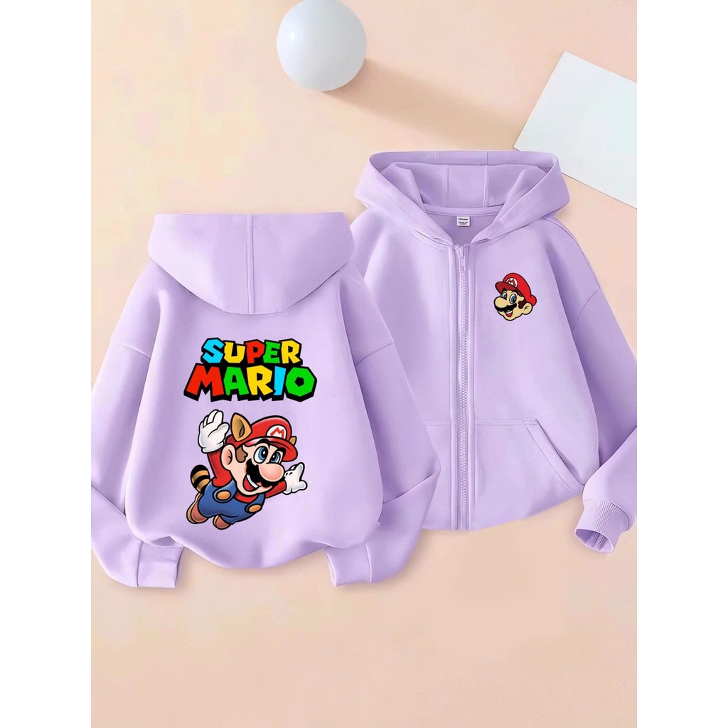 Super Mario Anime Họa Tiết In Trẻ Em Zip-Up Áo Khoác Nhẹ Thường Ngày Dạo Phố Top