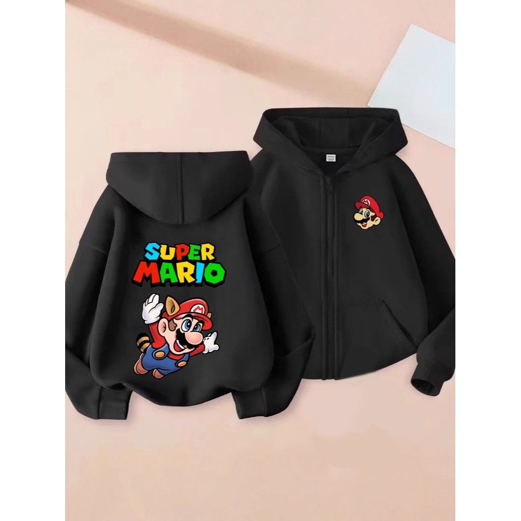 Super Mario Anime Họa Tiết In Trẻ Em Zip-Up Áo Khoác Nhẹ Thường Ngày Dạo Phố Top
