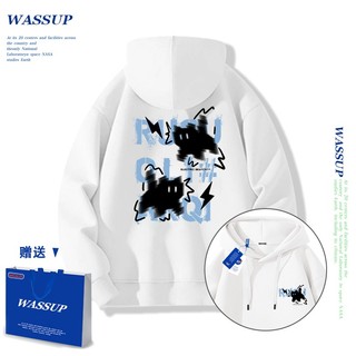 Áo hoodie WASSUP, áo hoodie có mũ mèo nhỏ ngạc nhiên, 100% cotton, dáng rộng, unisex