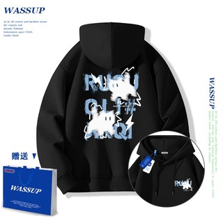 Áo hoodie WASSUP, áo hoodie có mũ mèo nhỏ ngạc nhiên, 100% cotton, dáng rộng, unisex