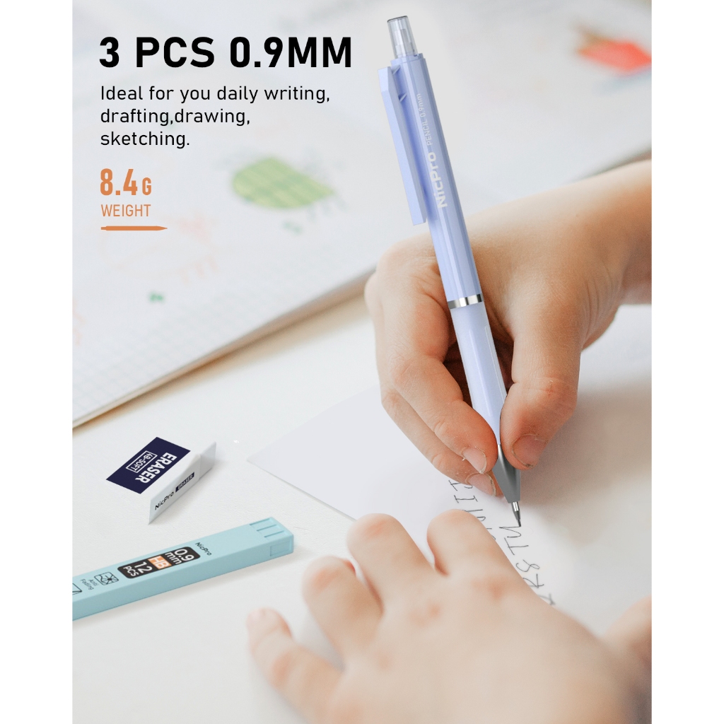 Nicpro 3 Bộ Bút Chì Cơ Pastel, Bút Chì Cơ 05 / 0.9mm Với 6 Ống HB Chì 0.5 / 0.9mm, Tẩy 3 CÁI & 9 CÁI Tẩy Đổ Lại, Đồ Dùng Học Tập Dễ Thương Để Viết, Phác Thảo