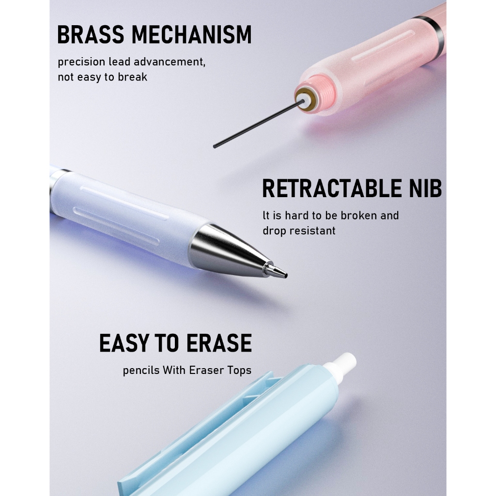 Nicpro 3 Bộ Bút Chì Cơ Pastel, Bút Chì Cơ 05 / 0.9mm Với 6 Ống HB Chì 0.5 / 0.9mm, Tẩy 3 CÁI & 9 CÁI Tẩy Đổ Lại, Đồ Dùng Học Tập Dễ Thương Để Viết, Phác Thảo