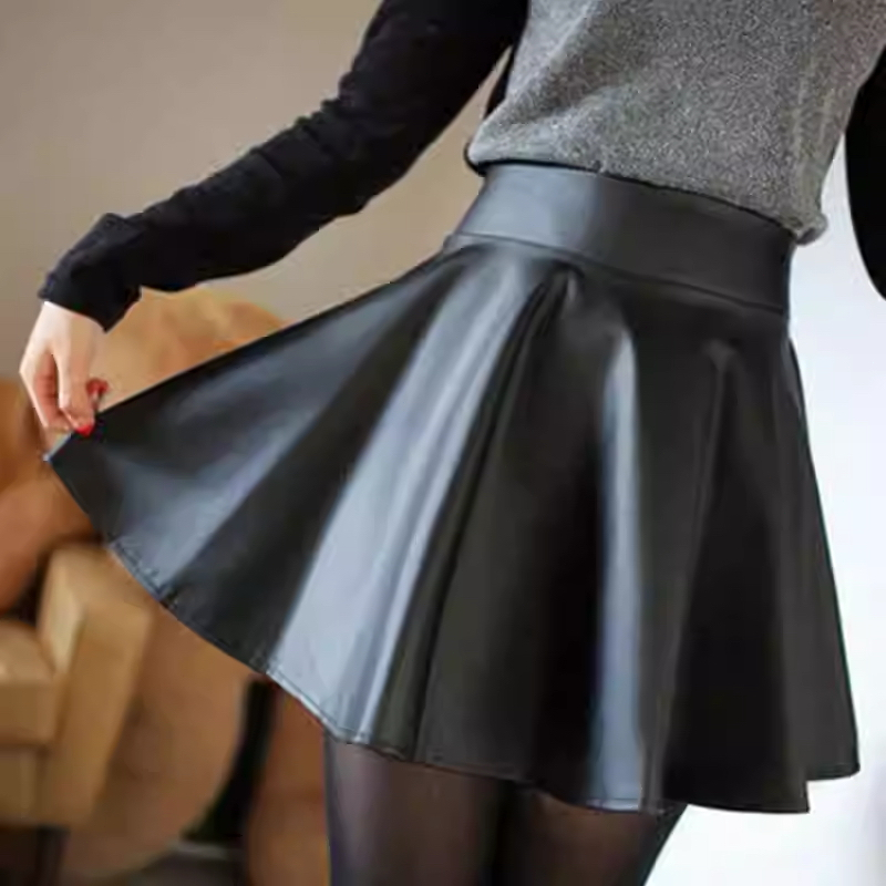 【Hàng mới xuân hè】Chân váy da chữ A ngắn chất liệu mỏng - Chân váy thời trang