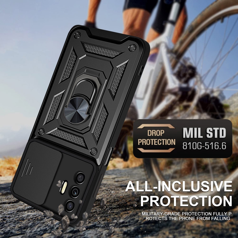 Ốp Điện Thoại Phù Hợp Cho TECNO POVA 2 / 3 / 4 / 4 Pro / 5 / 6 / 6 Pro / 7 4G5G / 7 Pro 5G / Ultra | HOT 12 / HOT 20 4G (Lỗ Lớn) | Giá đỡ vòng bảo vệ Camera chống sốc TPU màu đen Vỏ nhiều lớp