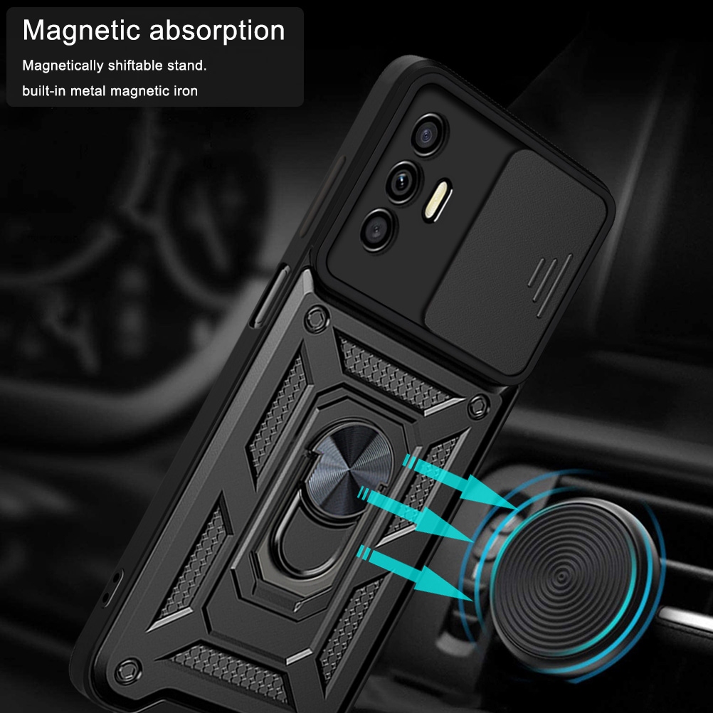 Ốp Điện Thoại Phù Hợp Cho TECNO POVA 2 / 3 / 4 / 4 Pro / 5 / 6 / 6 Pro / 7 4G5G / 7 Pro 5G / Ultra | HOT 12 / HOT 20 4G (Lỗ Lớn) | Giá đỡ vòng bảo vệ Camera chống sốc TPU màu đen Vỏ nhiều lớp