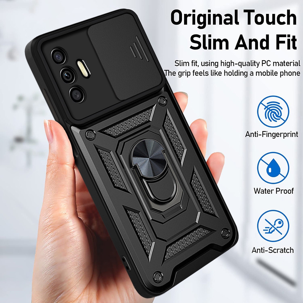 Ốp Điện Thoại Phù Hợp Cho TECNO POVA 2 / 3 / 4 / 4 Pro / 5 / 6 / 6 Pro / 7 4G5G / 7 Pro 5G / Ultra | HOT 12 / HOT 20 4G (Lỗ Lớn) | Giá đỡ vòng bảo vệ Camera chống sốc TPU màu đen Vỏ nhiều lớp