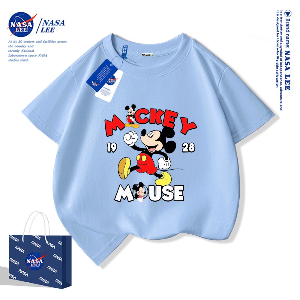 Bé Trai Tay Ngắn Cotton Nguyên Chất Áo Thun Trẻ Em Chuột Mickey Hoạt Hình Thiết Kế Cổ Tròn