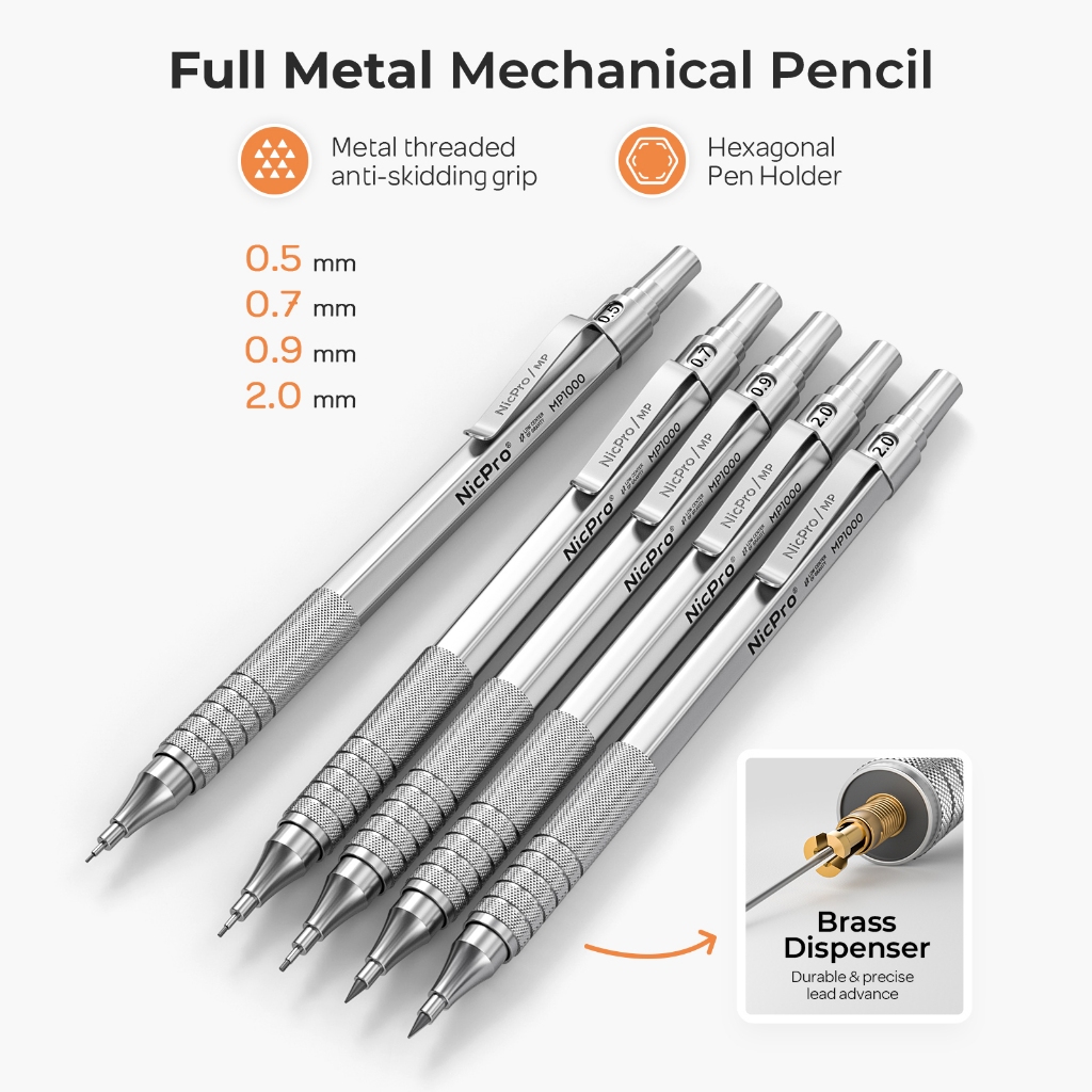 Bộ bút chì cơ khí kim loại Nicpro 22 CÁI, bút chì soạn thảo nghệ thuật 0,5, 0,7, 0,9 mm & 2 CÁI Bút chì vẽ cơ khí 2 mm với 356 chiếc chì (4B 2B HB 2H màu) để vẽ Wr