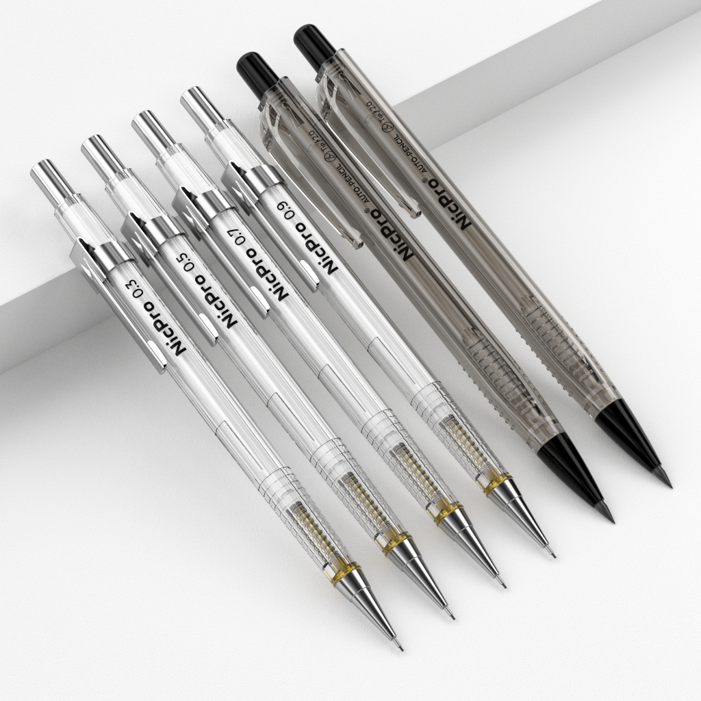 Bộ bút chì cơ khí nghệ thuật Nicpro 6 chiếc: 4 bút soạn thảo 0,3–0,9 mm & 2 giá đỡ 2 mm (4B 2B HB 2H), kèm 12 ống nạp chì để viết, vẽ, phác thảo