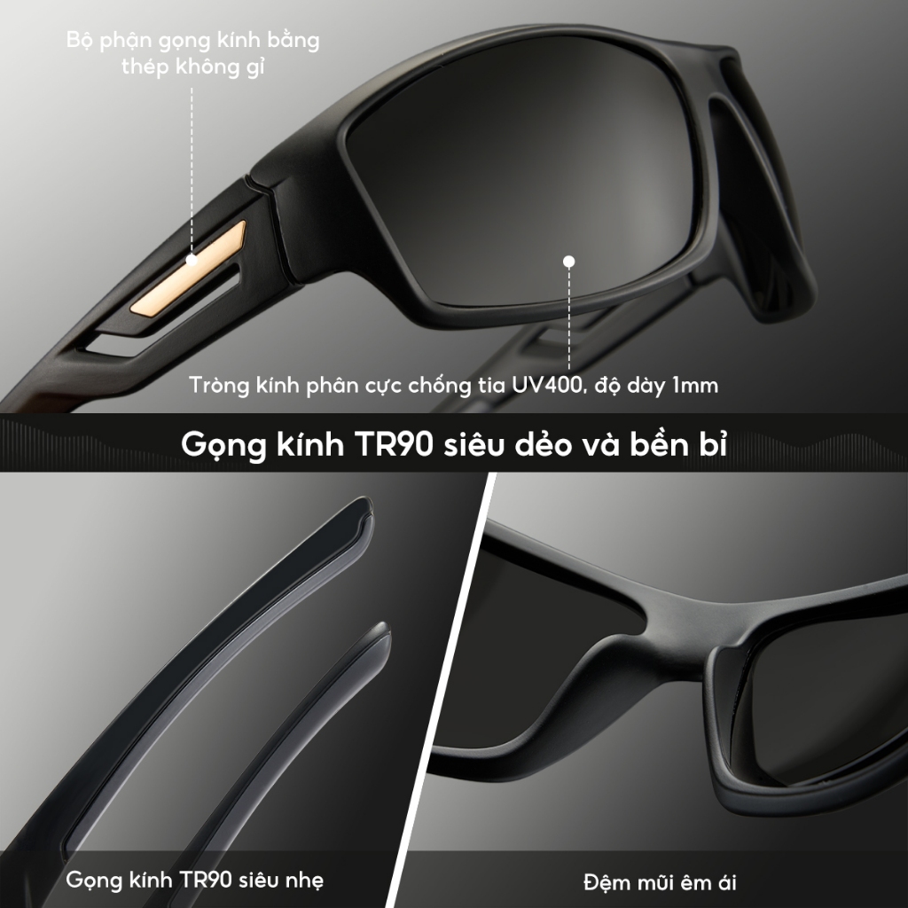 Cyxus Kính Phân Cực Thể Thao TR90 Gọng Chữ Nhật Unisex Chống Tia UV Chuyên Dụng Đạp Xe Chạy Bộ Câu Cá Golf Lái Xe 1070