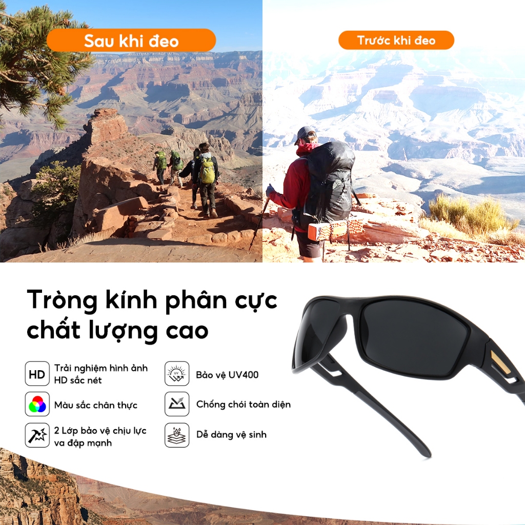 Cyxus Kính Phân Cực Thể Thao TR90 Gọng Chữ Nhật Unisex Chống Tia UV Chuyên Dụng Đạp Xe Chạy Bộ Câu Cá Golf Lái Xe 1070