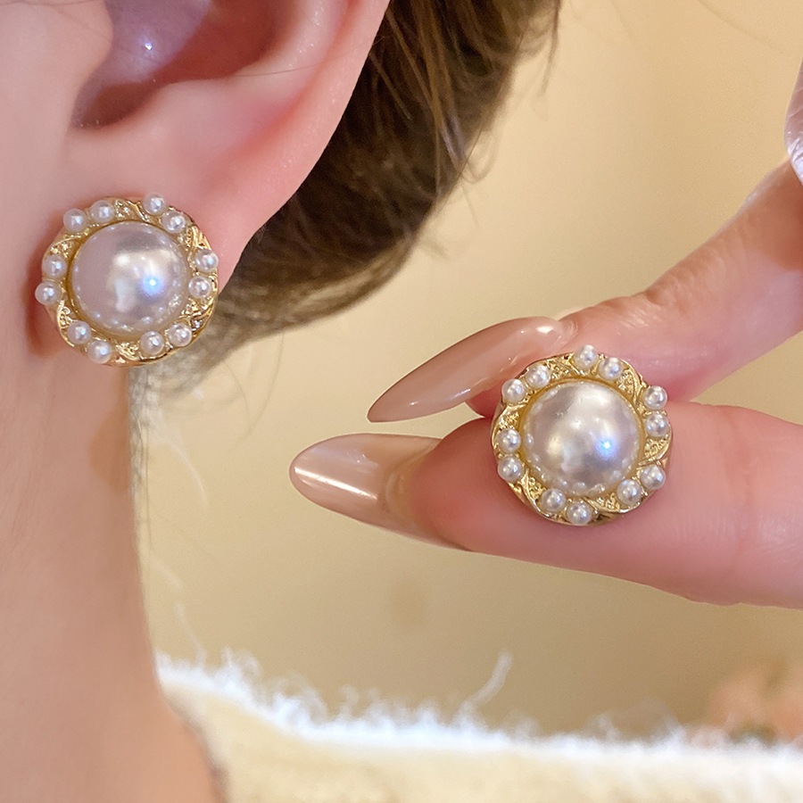 Bộ bông tai ngọc trai 10 mảnh, kim cương cz mạ vàng - phụ kiện trang sức sang trọng