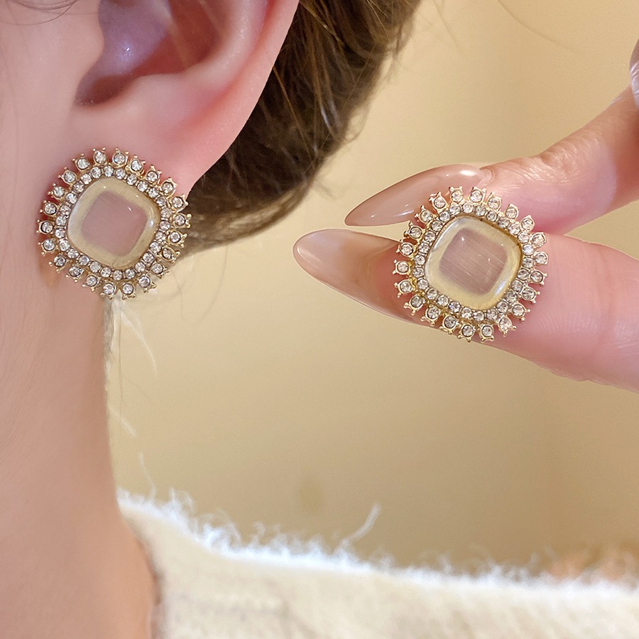 Bộ bông tai ngọc trai 10 mảnh, kim cương cz mạ vàng - phụ kiện trang sức sang trọng