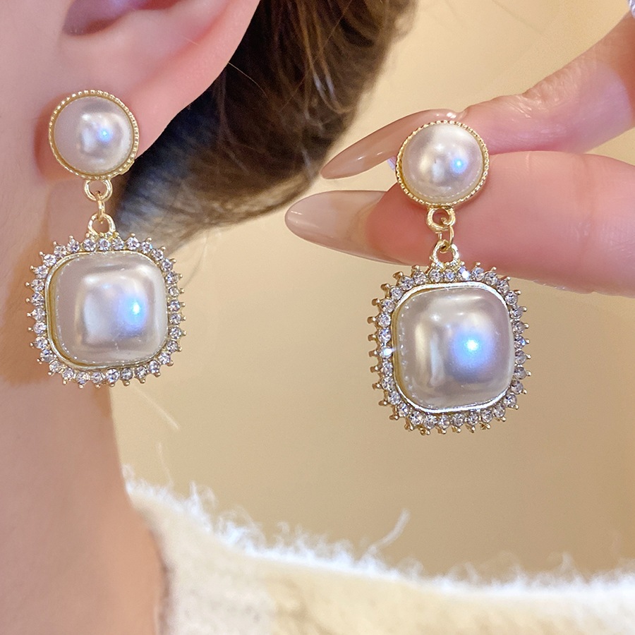 Bộ bông tai ngọc trai 10 mảnh, kim cương cz mạ vàng - phụ kiện trang sức sang trọng
