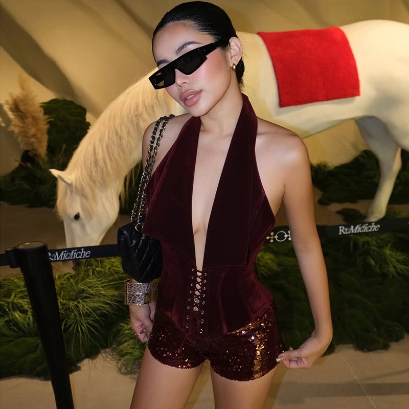 Cutenew Coquette Gợi Cảm 2 Bộ Nữ Dây Lưng Shirring Tank Top Sequin Xe Đạp Xu Hướng Ngắn Nửa Đêm Đảng Dạo Phố