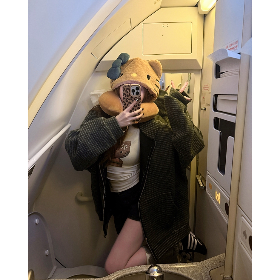 【BANKO】Áo Hoodie Phong Cách Hàn Quốc Mùa Thu Đông, Họa Tiết Kitty, Thiết Kế Cổ Tròn Tay Dài Màu Trắng
